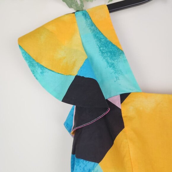 New York & Company Size M Multicolor Tie Back Cotton Dress with Pockets - Picture 4 of 12